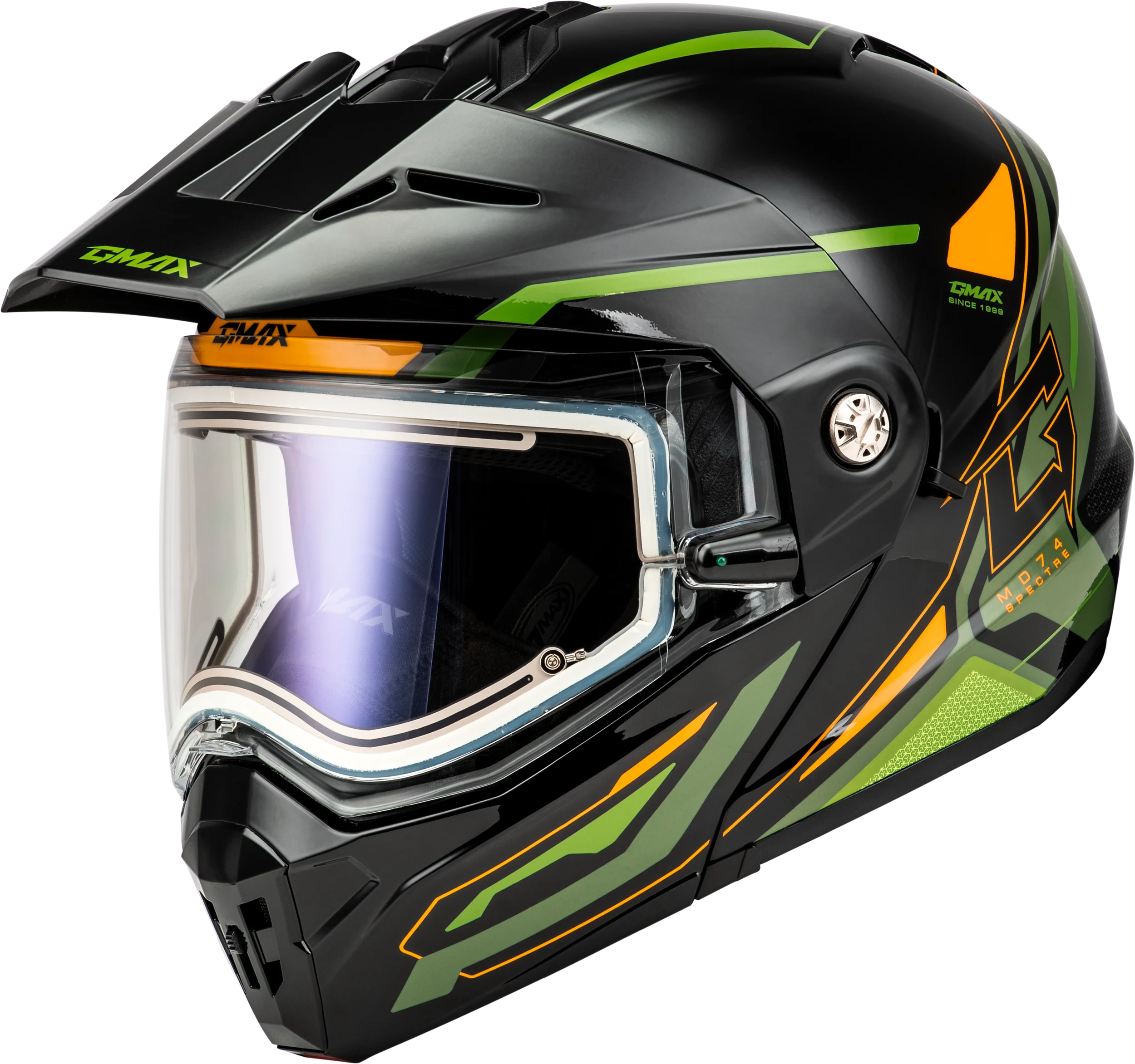 Md-74s Spectre Snow Helmet W/ Elec Shield Black/Green Xs