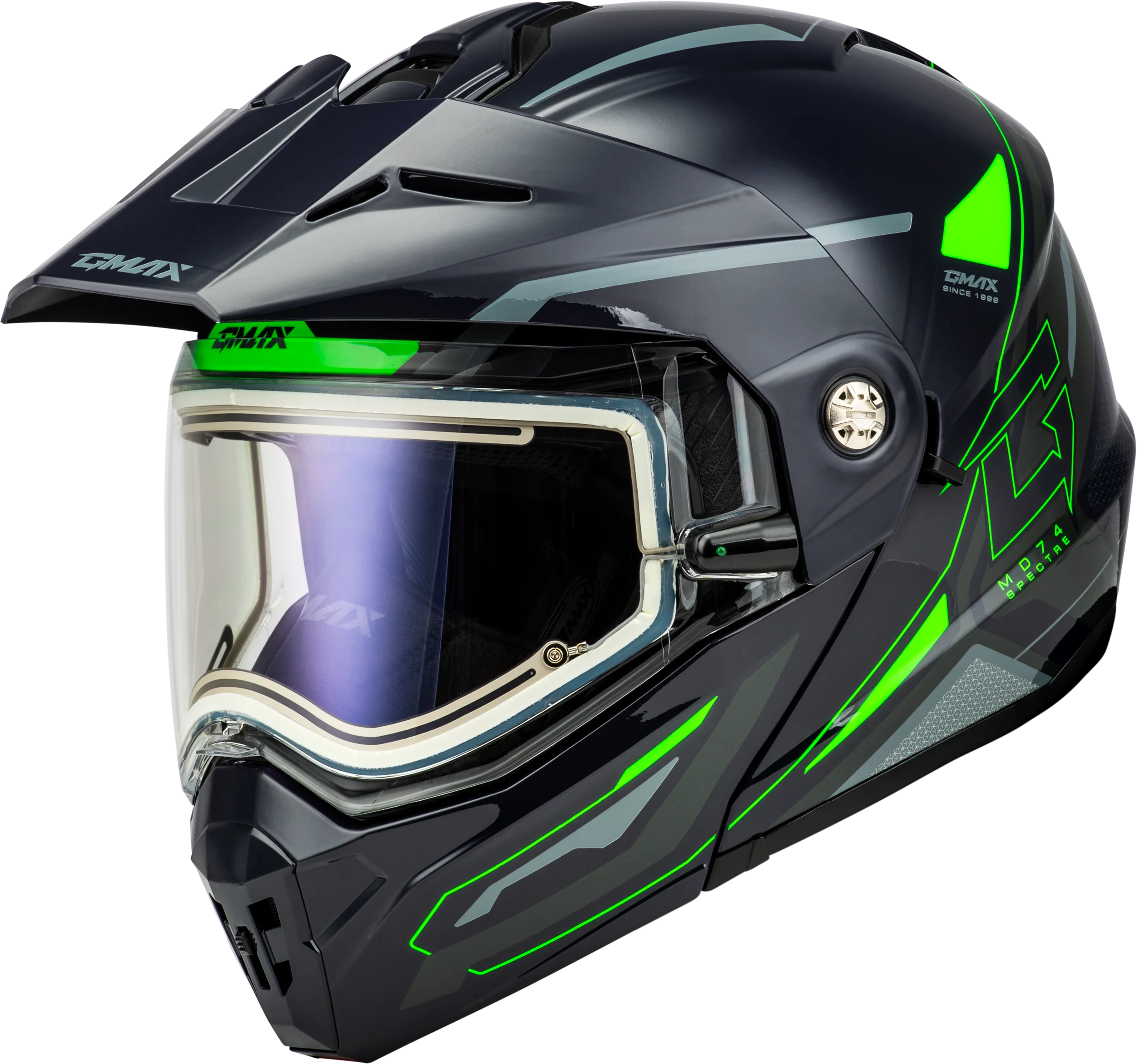 Md-74s Spectre Snow Helmet W/ Elec Shield Grey/Neon Green Xs