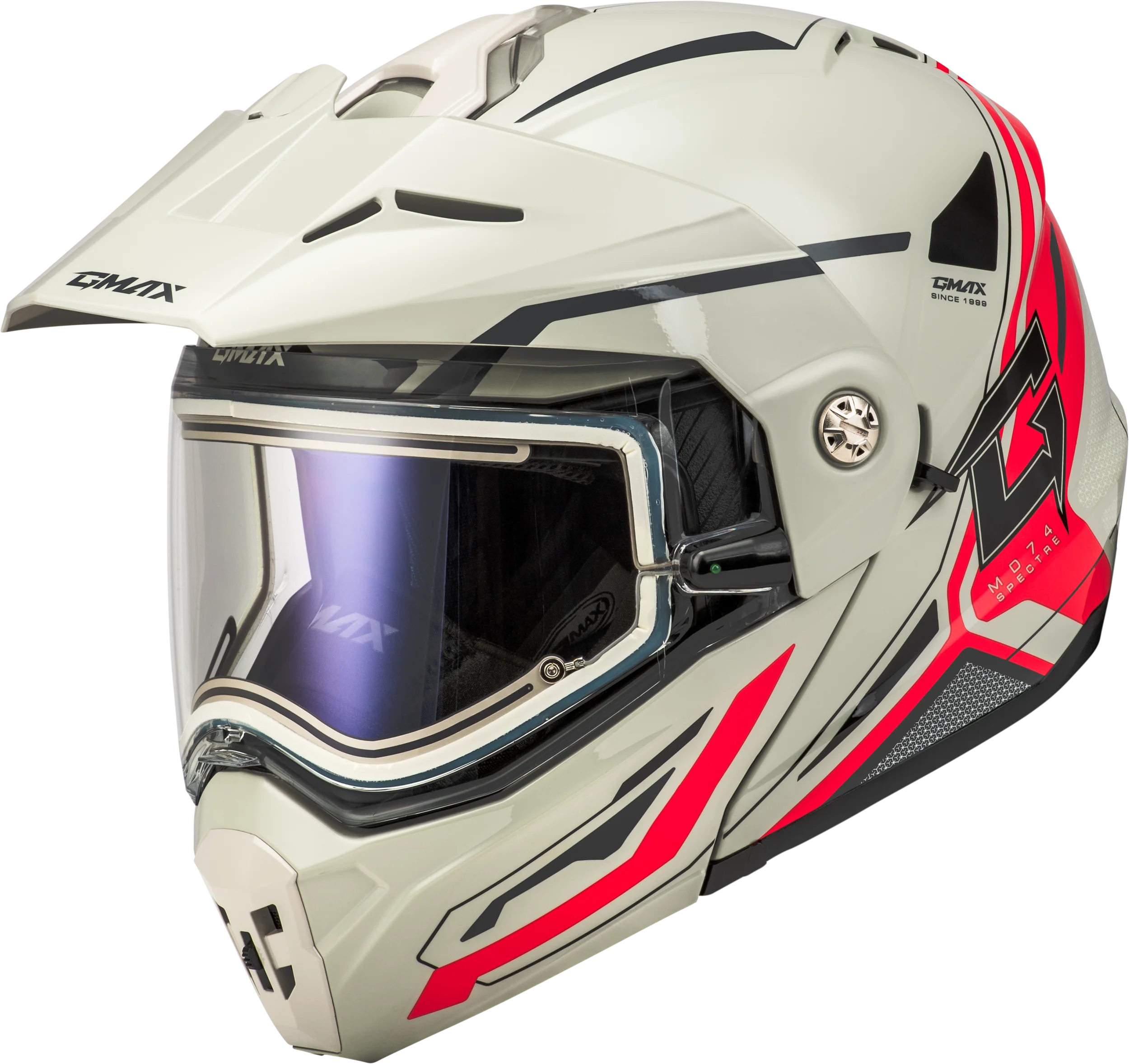 Md-74s Spectre Snow Helmet W/ Electric Shield White/Red 3x