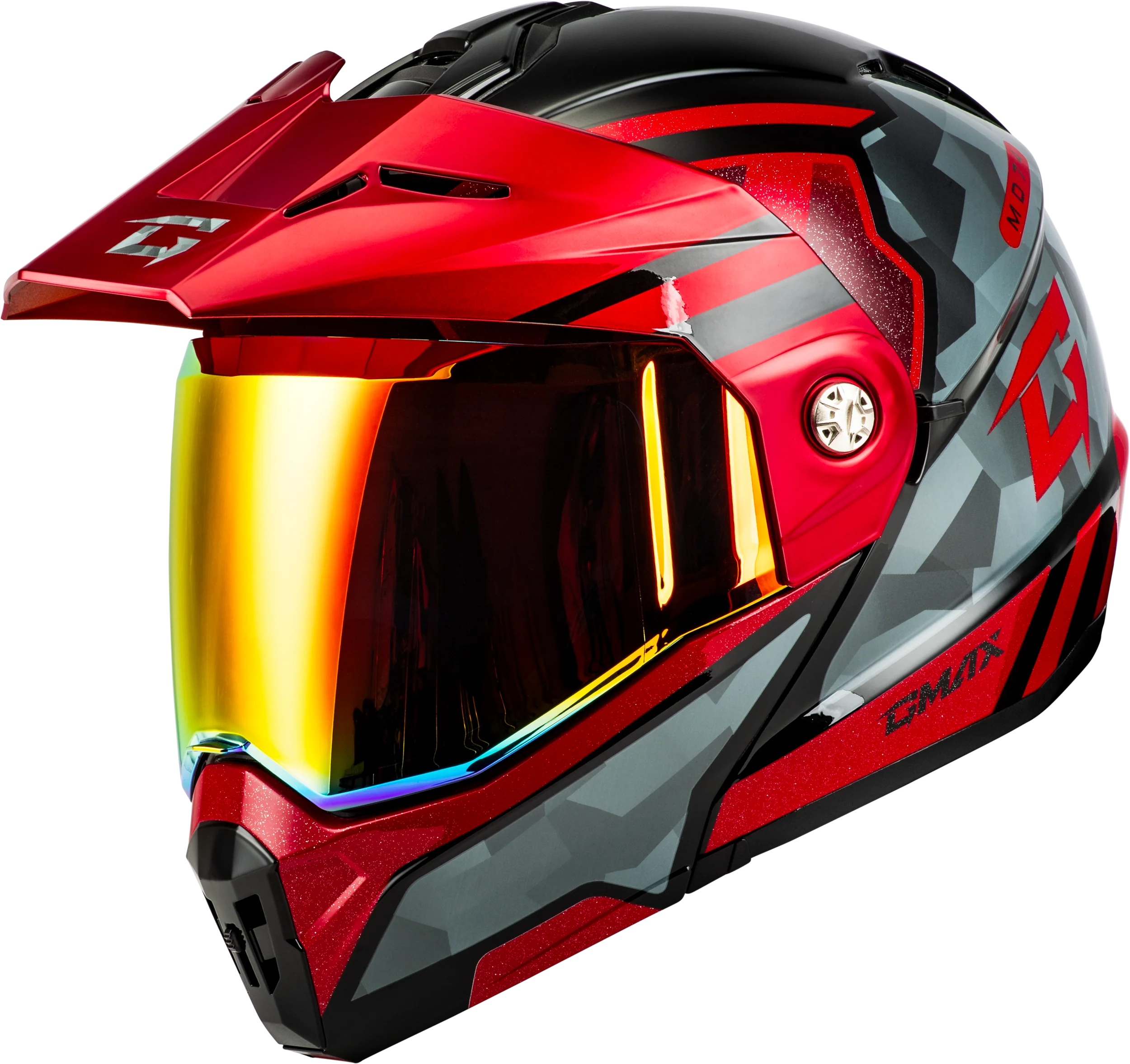 Md-74 Striker Modular Helmet W Red Shield Blk/Gry/Rd Mtlc Xl