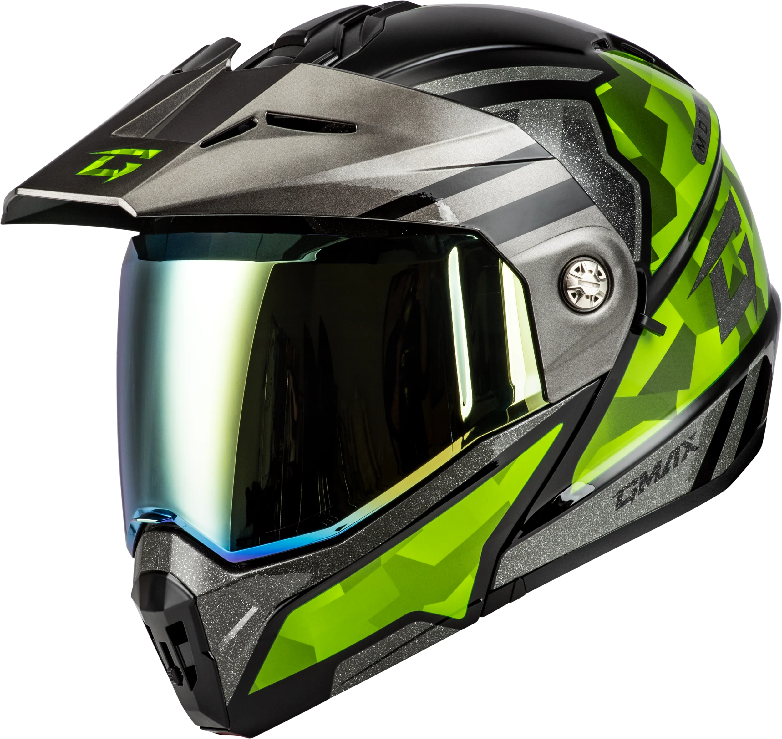 Md-74 Striker Modular Helmet W Gld Shld Blk/Slvr/Grn Mtlc 2x