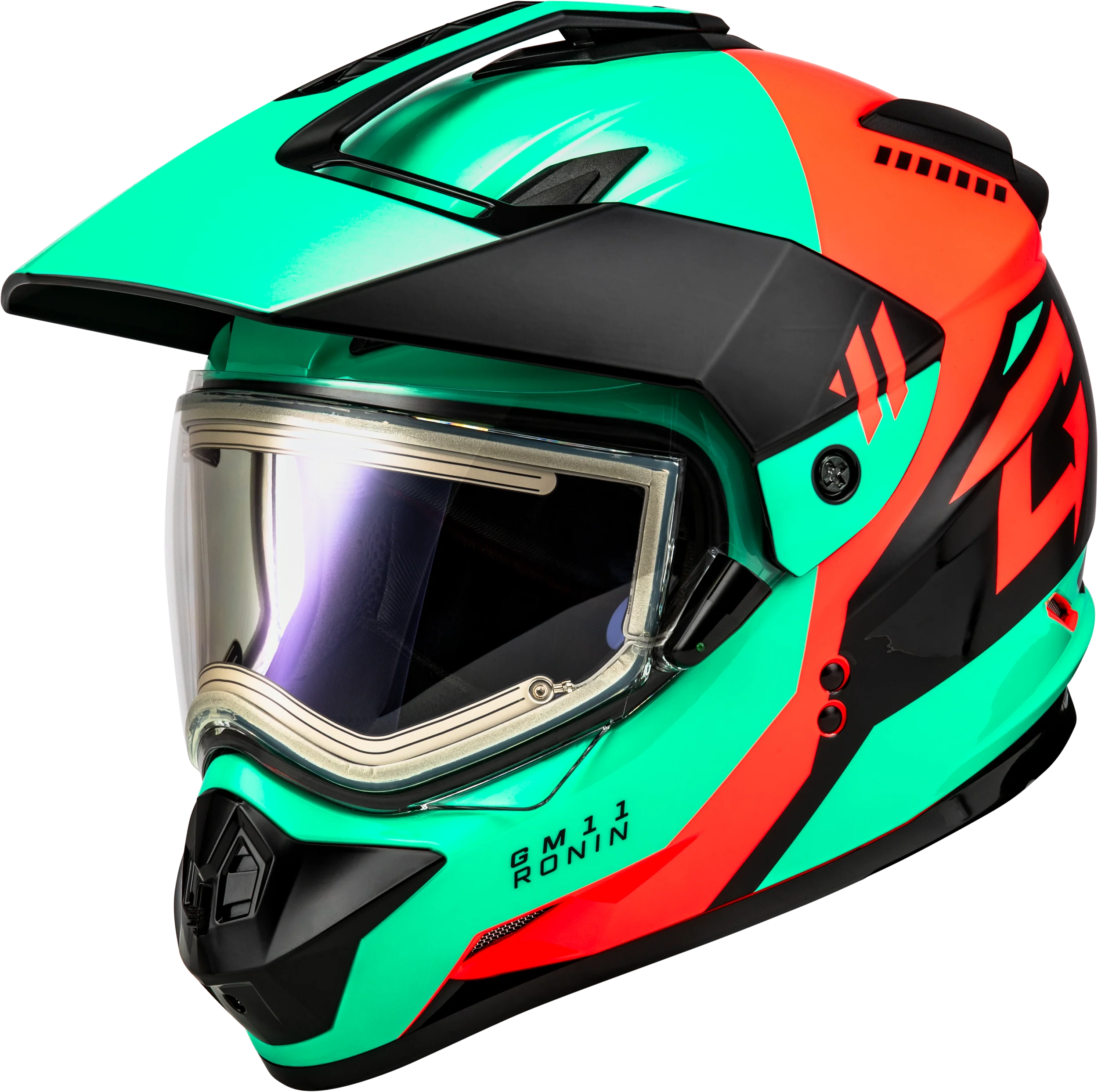 Gm-11s Ronin Snow Helmet W/ Elec Shld Black/Aqua/Coral Xs