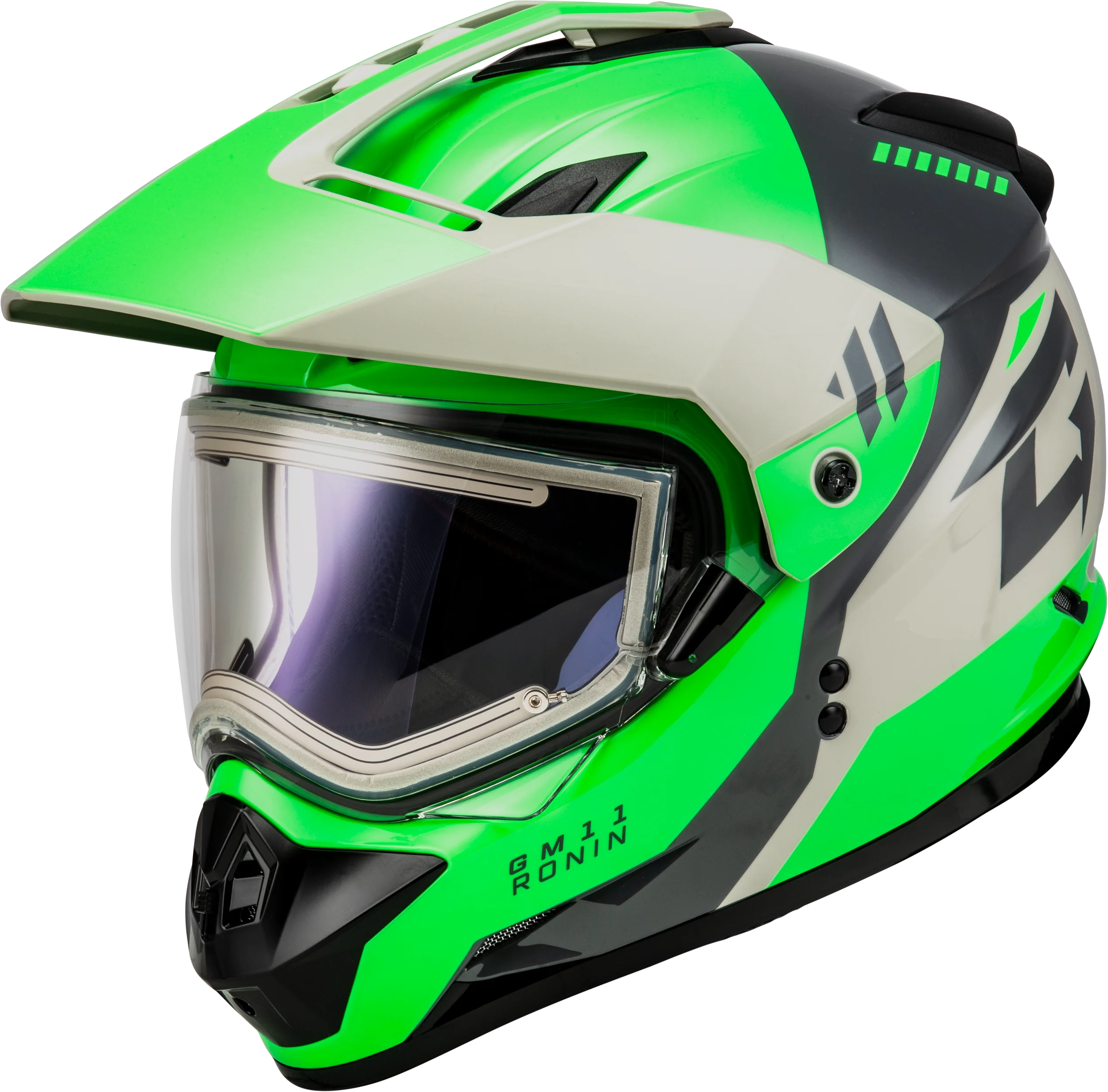 Gm-11s Ronin Snow Helmet W/ Elec Shield Green/Grey Md