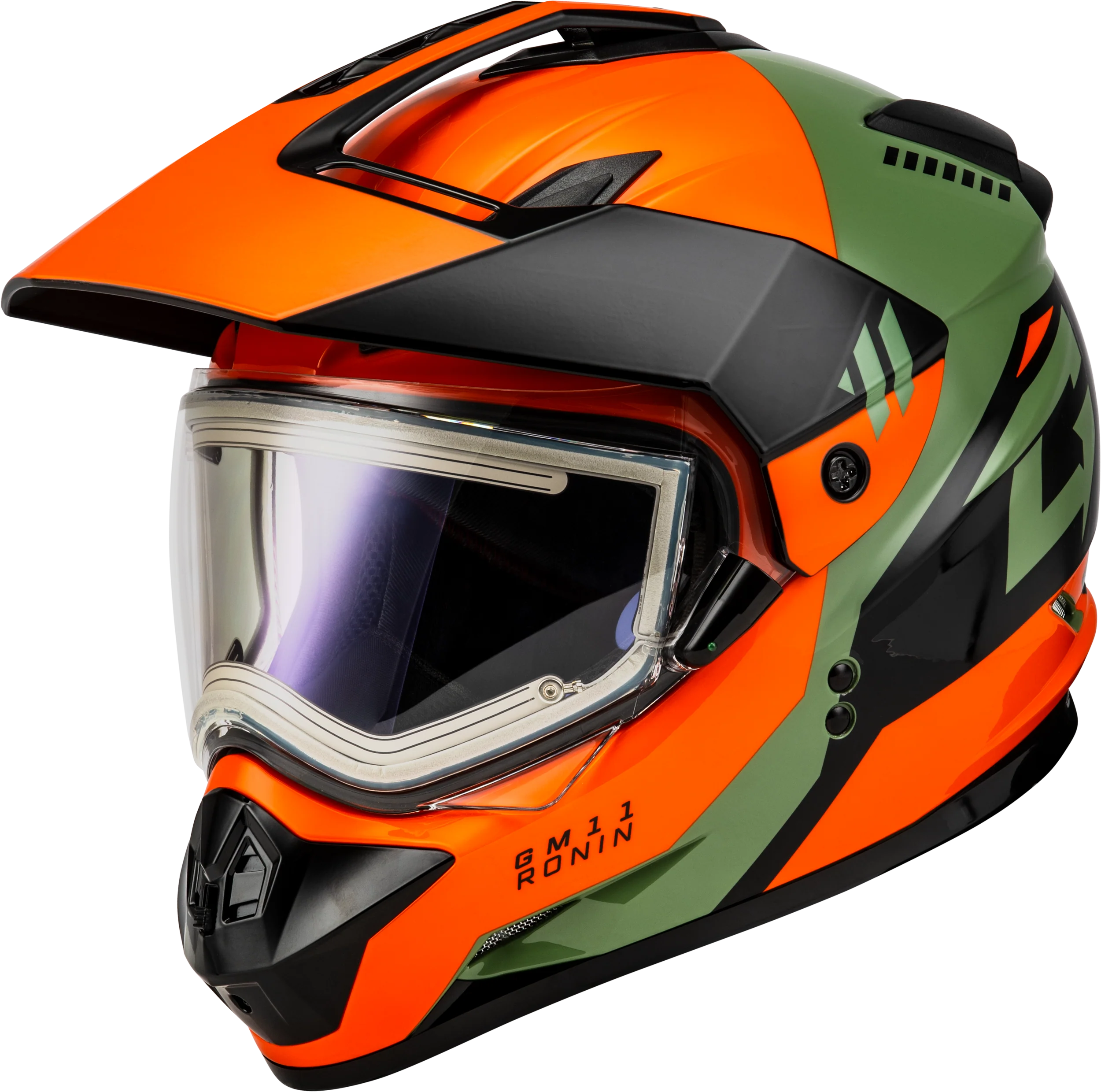 Gm-11s Ronin Snow Helmet W/ Elec Shld Orange/Green/Black X