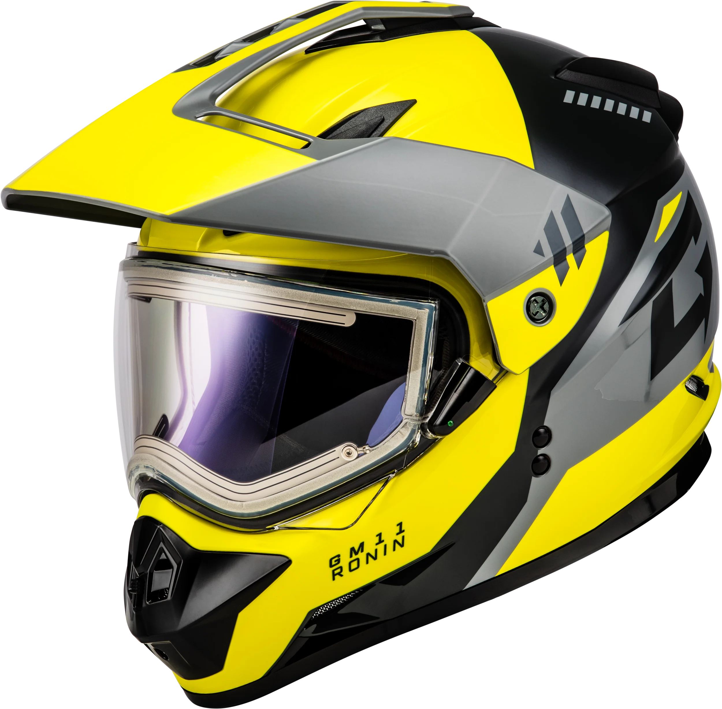 Gm-11s Ronin Snow Helmet W/ Elec Shld Yellow/Slvr/Grey Lg