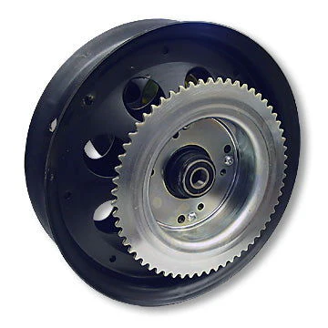 Mini Bike Wheel, 10" Black Oxide Steel, #35 60T Sprocket, Brake Drum, 5/8" ID Precision Ball Bearings