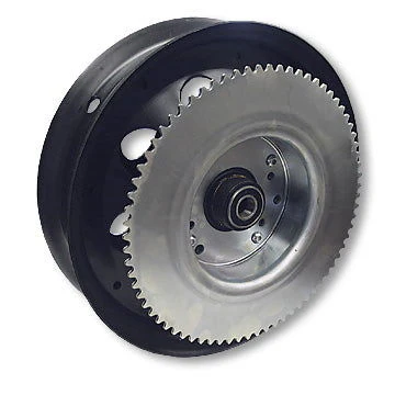 Mini Bike Wheel, 10" Black Oxide Steel, #35 72T Sprocket, Brake Drum, 5/8" ID Precision Ball Bearings