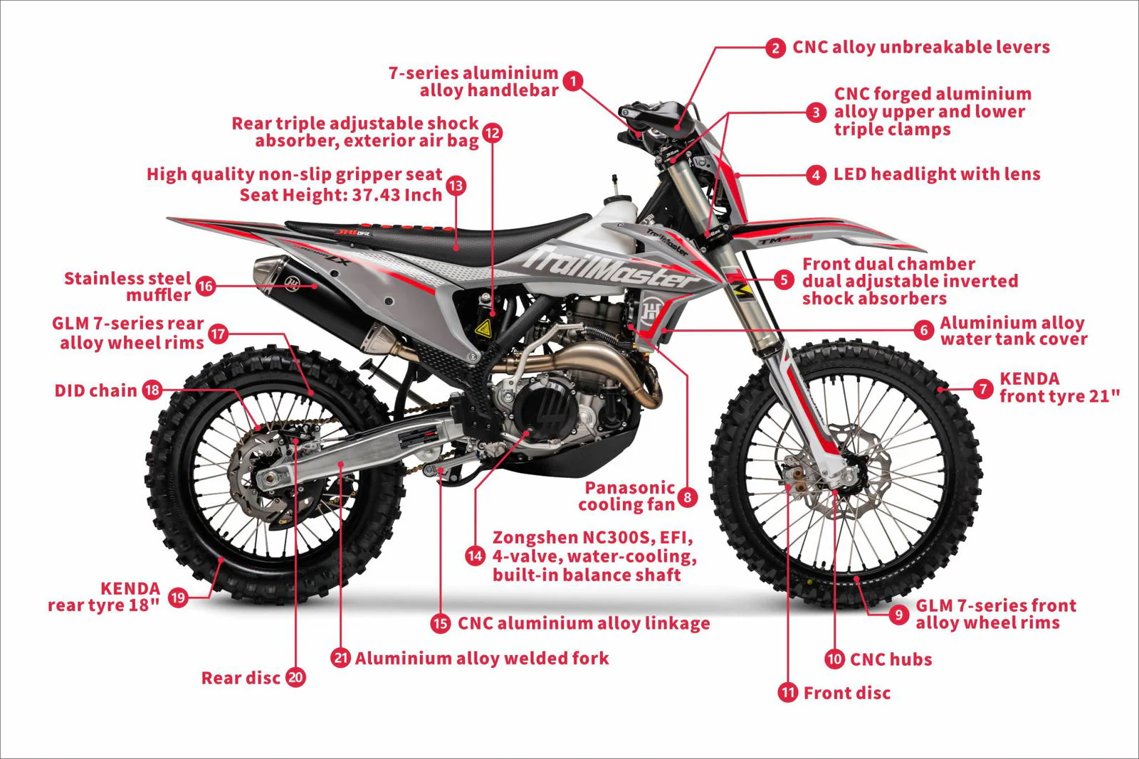 TrailMaster LX300-Pro Dirt Bike, NC300 EFI Racing Engine, Liquid-Cooled, 6-Speed Manual, Dual Disc Brakes, Electric Start with Kick backup, Billet Wheels (21/18) - Image 8