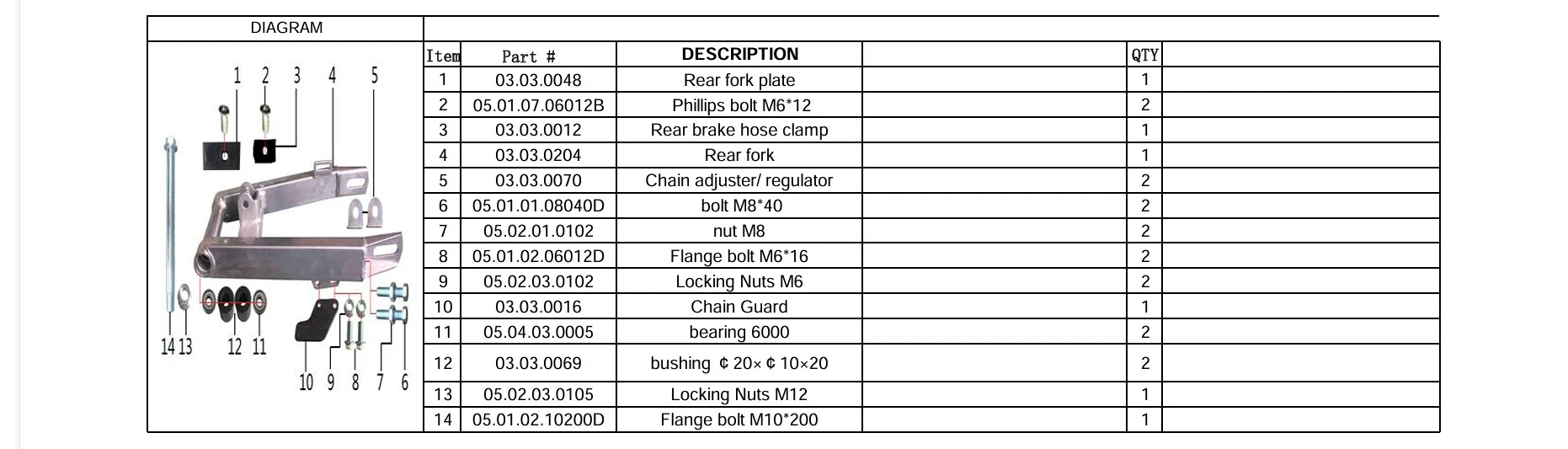 Rear Fork (Swingarm) (03.03.0204) for TrailMaster 110cc Dirt Bike - Image 2