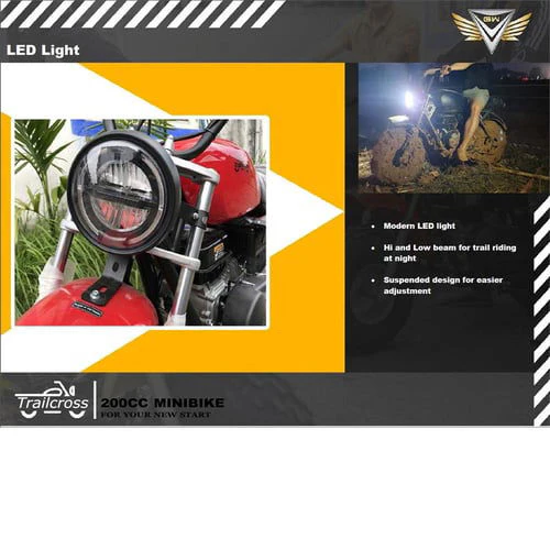 Trailcross Gas Powered Mini Bike, 7.5hp 4-Stroke, LED Headlight - Image 12