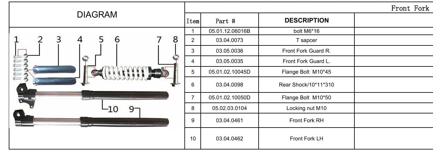 Front Fork Right (03.04.0461) for TrailMaster 125cc Dirt Bike (Large Frame) - Image 2