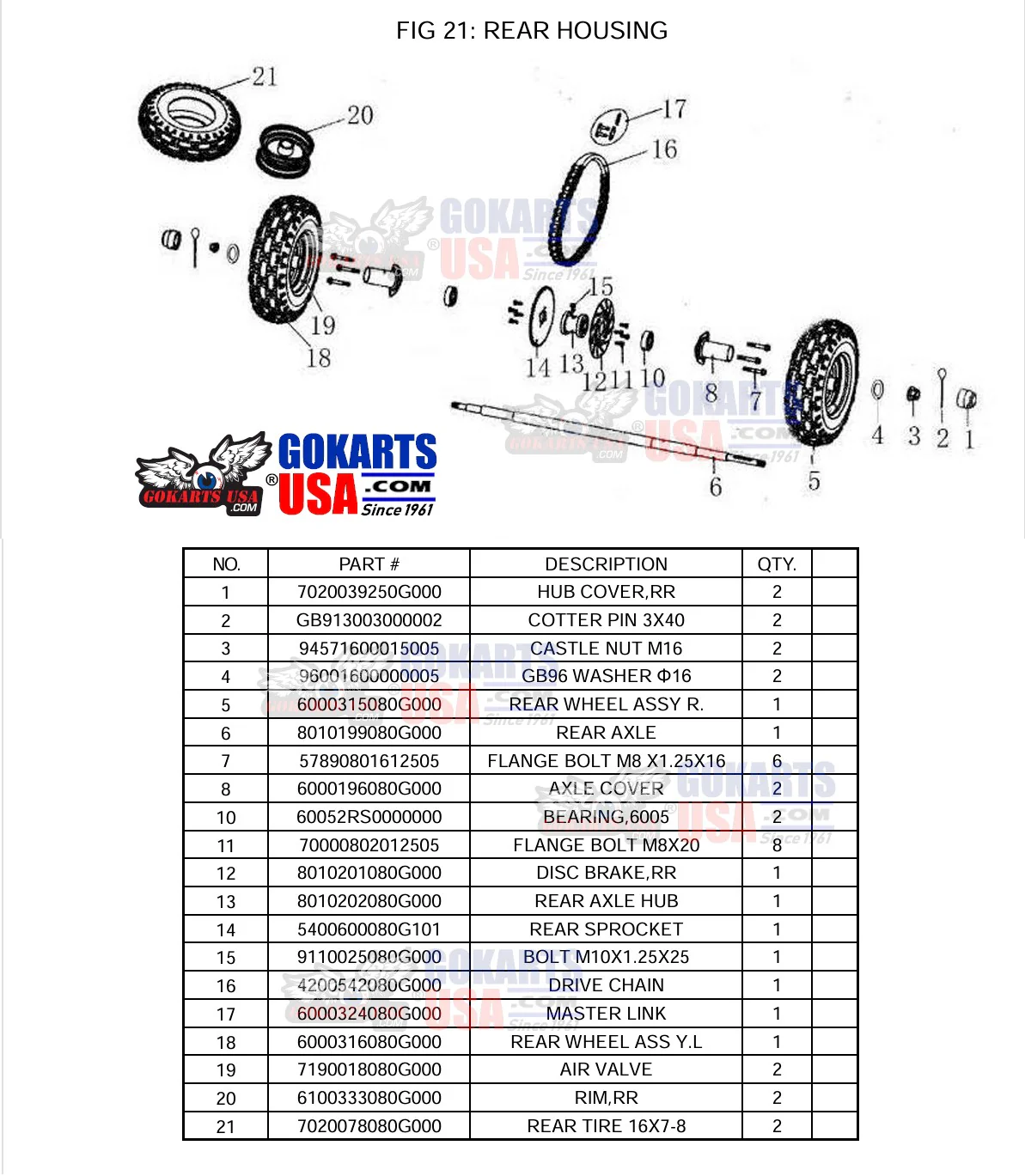 REF-21-15 BOLT M10x1-25x25, for TrailMaster Blazer 200R Go Kart (9110025080G000) - Image 2