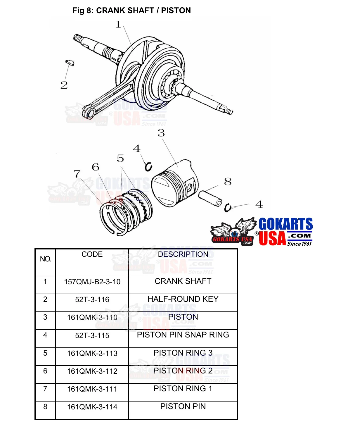 REF 8-3: PISTON, for TrailMaster Challenger 200 UTV Side-by-side (161QMK-3-110) - Image 2
