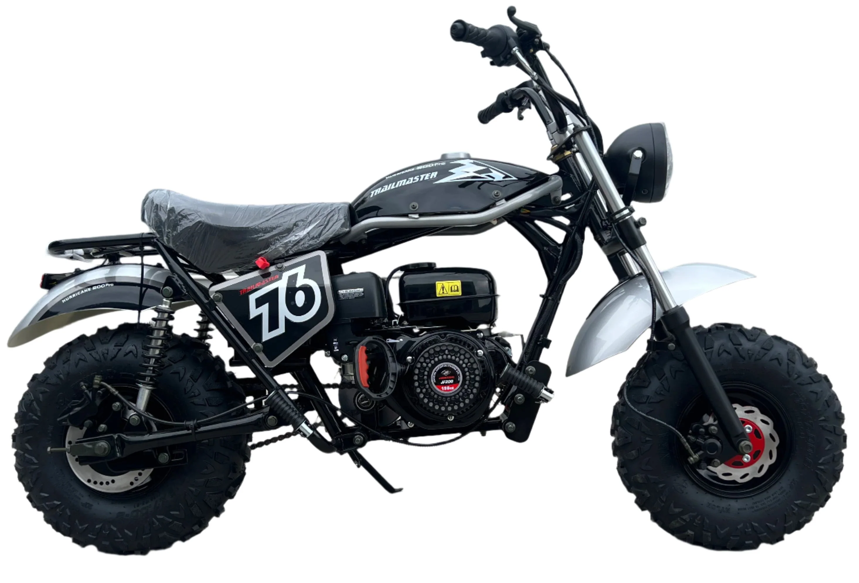 TrailMaster Hurricane 200 PRO Mini Bike, 196cc 6.5hp with Electric Start, Torque Converter, Dual Disc Brakes, Front & Rear Suspension, LED Headlight - Image 12