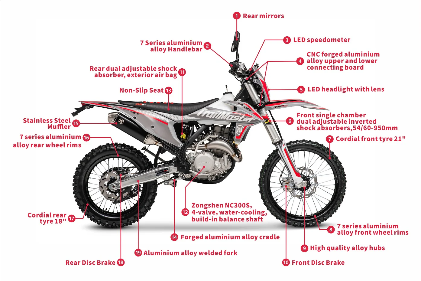 TrailMaster LX300 Dual Sport Dirt Bike, NC300 EFI Racing Engine, Liquid-Cooled, 6-Speed Manual, Dual Disc Brakes, Electric Start with Kick backup, Wheels (21/18) - Image 15