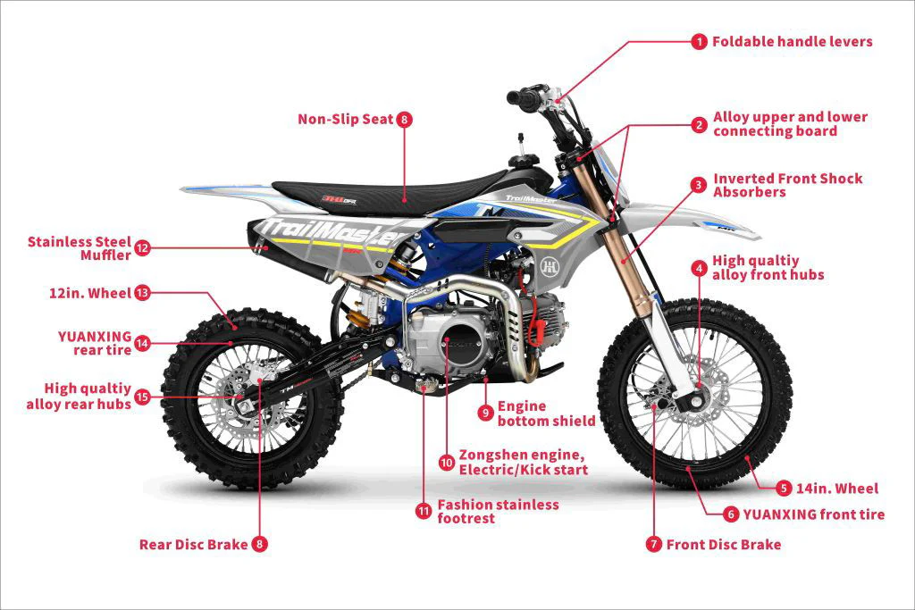 TrailMaster MK110ES Pro Series Dirt Bike, BOSCH EFI, 4-Speed Automatic, Electric Start, Dual Disc Brakes, (14/12) Wheels - Image 48